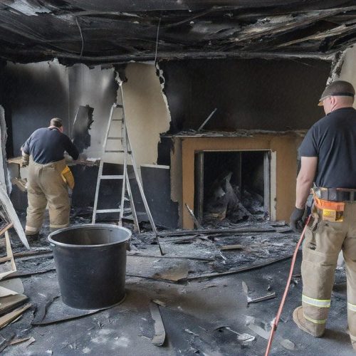 Indoor,Photo,Of,Fire,Damage,Repair,Professionals,At,Work,Indoors